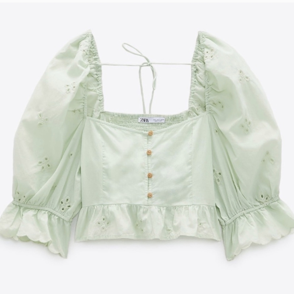 Never Worn! Zara Mint Green Eyelet Cropped Top